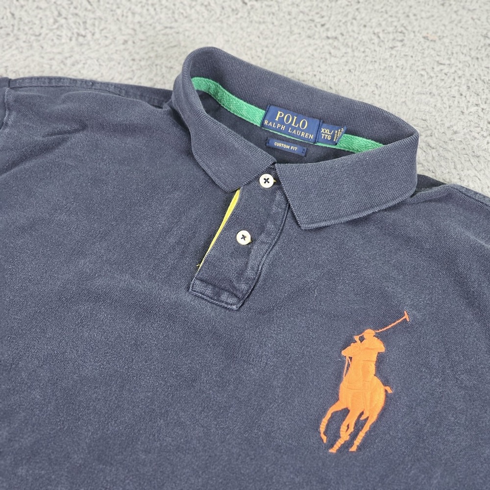 Polo Ralph Lauren Polo Shirt Mens 2XL Navy Blue Big Pony Custom Fit Embroidered